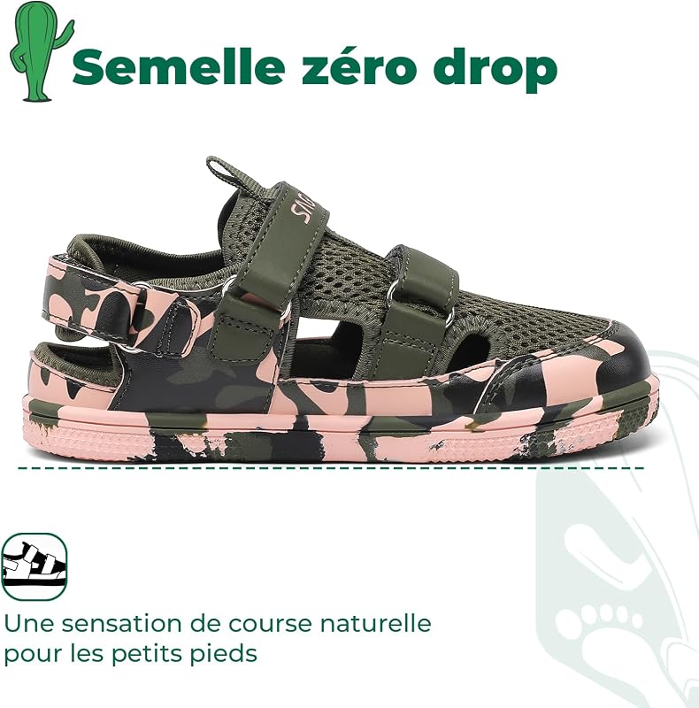 Sandales Garçon D’Été à Bout Fermé Sandales Barefoot Décontractées pour Parc, Camping, Maternelle & Plage, Vert Militaire 35