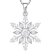 Vesitim Snowflake Necklace 925 Sterling Silver Frozen Snowflake Pendant Birthstone Christmas Jewelry Gift for Women
