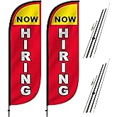 LookOurWay 5-Feet Tall Now Hiring Themed Feather Flag Banner for Business Advertising 2-Pack - Includes 2 Banner Flags, 2 Pole Sets, and 2 Ground Spikes (Now Hiring Red & Yellow,10M5000136)