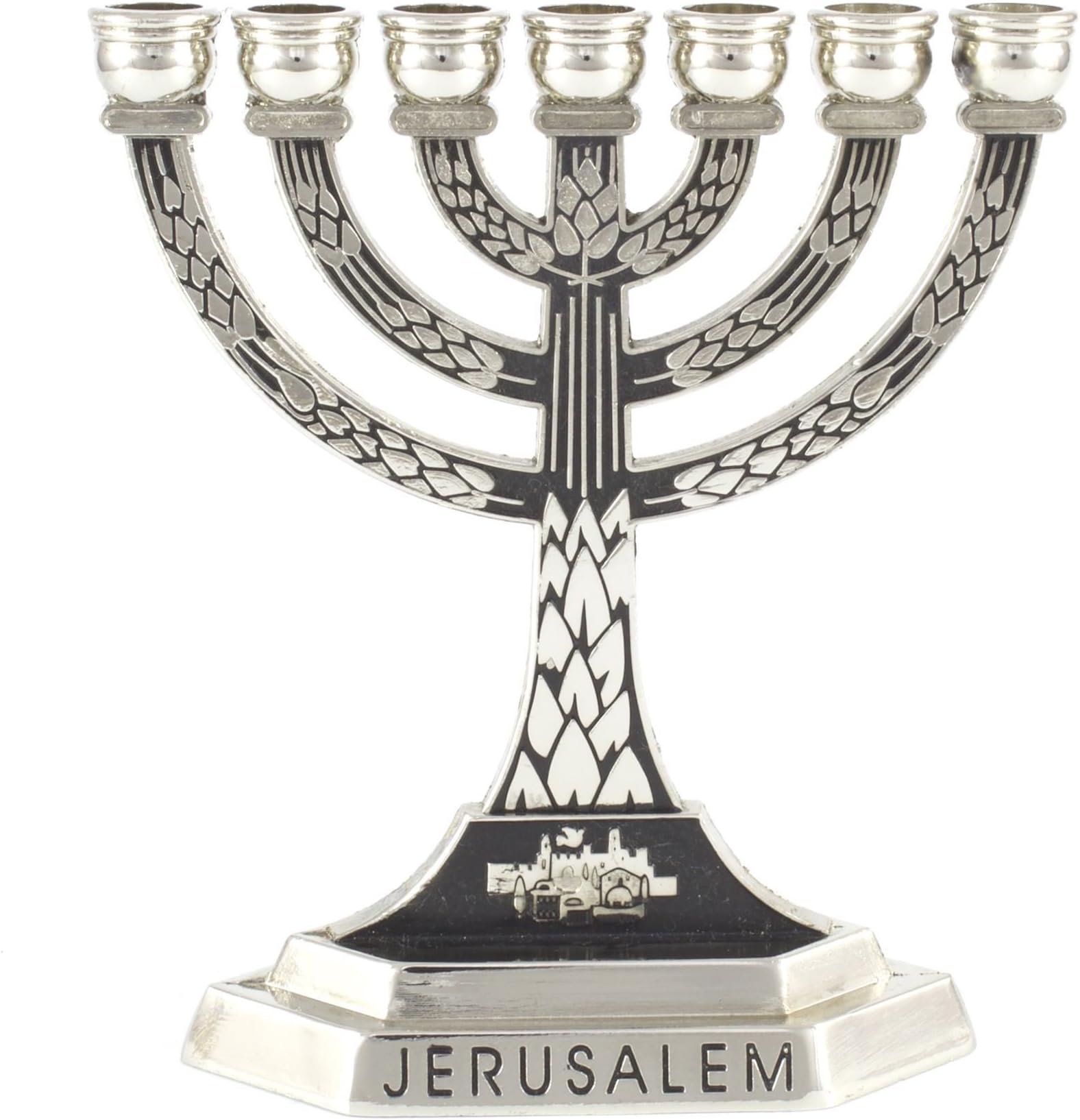 Rimmon Judaica 7 Branch Jerusalem Menorah with Wheat Design, Silver, 14cm