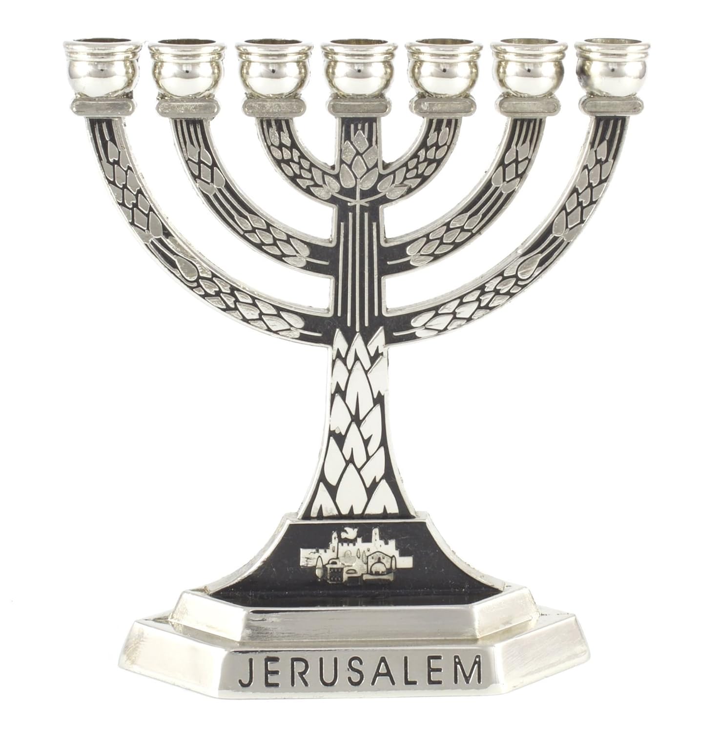 Rimmon Judaica 7 Branch Jerusalem Menorah with Wheat Design, Silver, 14cm Amazon.co.uk Kitchen