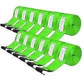 SALUINOKI 12Pack 4 inch Straps Flatbed Strap 4x30 Truck Strap for Flatbed Trailer Winch Strap Heavy Duty 4 inch Ratchet Straps Flatbed Green