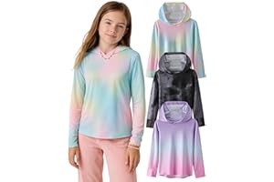 LIBERTY PRO 3 Pack Athletic Girls Long Sleeve Shirts with Thumb Holes, Workout Hoodies for Kids, Hooded Shirt Pullover Tops