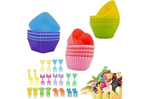 44 Pcs Bento Lunch Box Accessories for Kids,Includes 24 Pcs Thicken Silicone Cupcake Liners, 20 Cute Animal Food Picks, Easy 