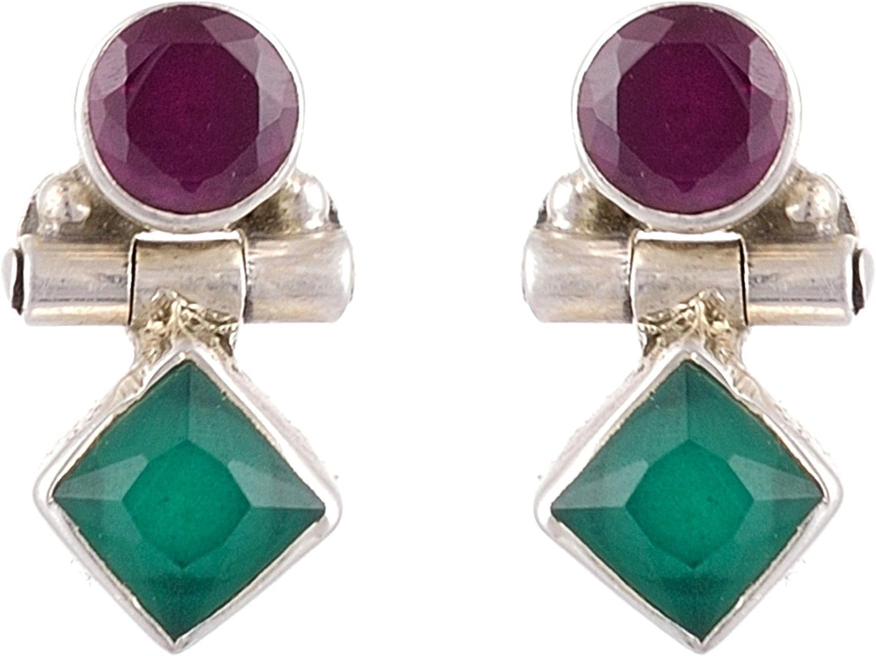 Green 92.5 Sterling Silver Work Wear Ruby Emerald Drop Earrings for Women