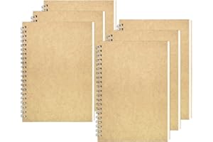 DSTELIN Blank Spiral Notebook, 6-Pack, Soft Cover, Sketch Book, 100 Pages / 50 Sheets, 7.5 inch x 5.1 inch, 100GSM, (Brown)
