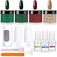 Lofuanna Dip Powder Nail Kit Starter-4 Colors Dipping Powder with Base&Top Coat&Activator,No UV/LED Needed,All-in-One DIY French Nail Art Manicure Set for Beginners (A1-Holiday Limited)