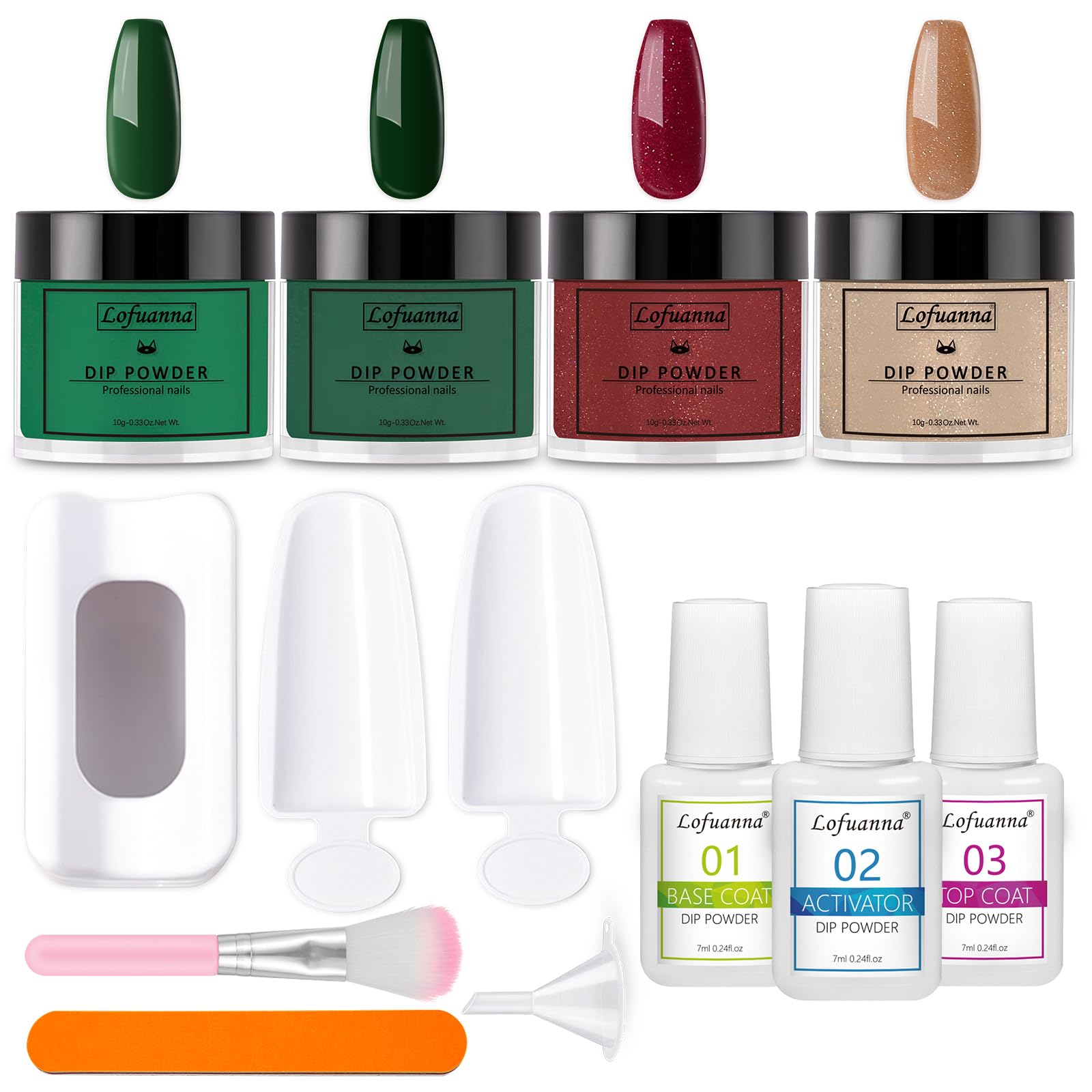 lofuanna Lofuanna Dip Powder Nail Kit Starter-4 Colors Dipping Powder with Base&Top Coat&Activator,No UV/LED Needed,All-in-One DIY French Nail Art Manicure Set for Beginners (A1-Holiday Limited)