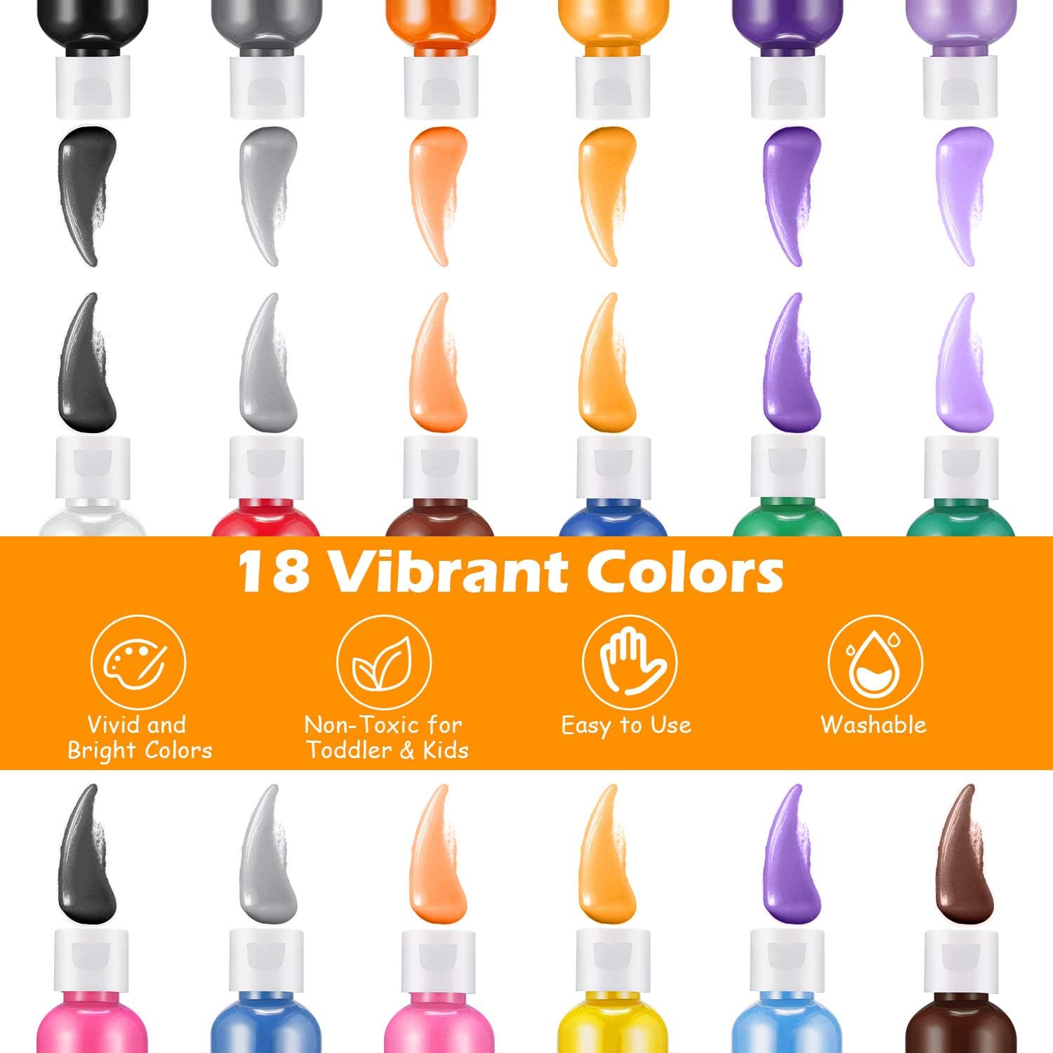 Homkare Finger Paints 18 Colors Finger Paint for Toddlers Non Toxic Washable Kids Finger Paints Set for Toddlers and Kids (2.03 fl.oz/60ml Each): Home Improvement