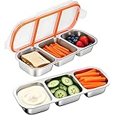Reusable Snack Containers with Lids, Stainless Steel Snack Containers Airtight Lunch Bento Boxes for School, Office, Travel (3 Compartments - Orange)