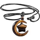TUMBEELLUWA Star Moon Crystal Pendant Necklace with Adjustable Rope for Women Carved Natural Stone Necklace for Unisex
