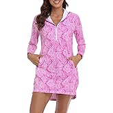 HDE Beach Coverups for Women UPF 50 Long Sleeve Swim Cover Up Dress with Hood Quick Dry Sun Protection Tunic with Pockets