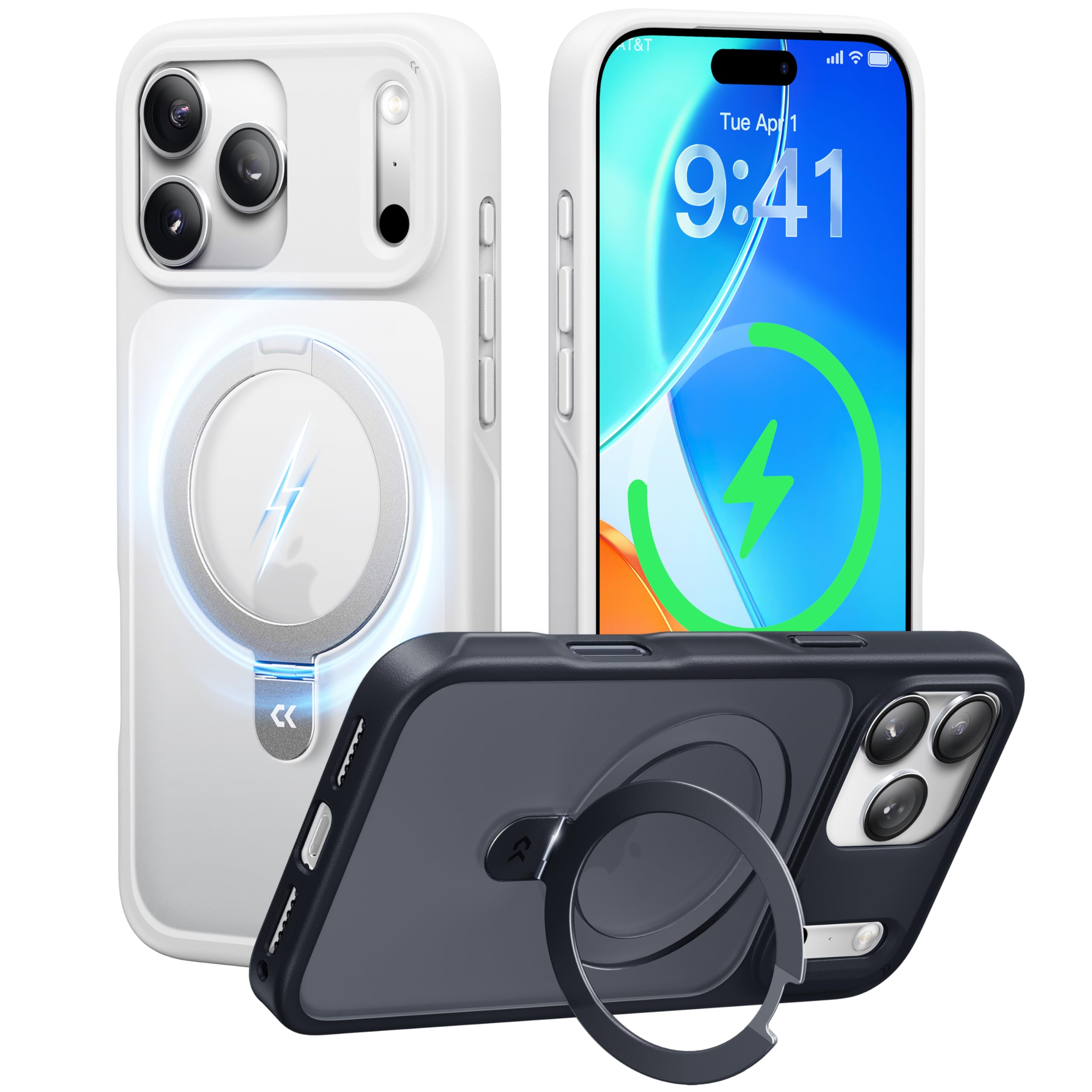 Photo 1 of CASEKOO for iPhone 17 Pro Case with Magnetic Ring Stand [Camera Protection][Military Drop Protection][Fit for MagSafe] Translucent Matte Slim Phone Cover for iPhone 17 Pro Case 6.3", White