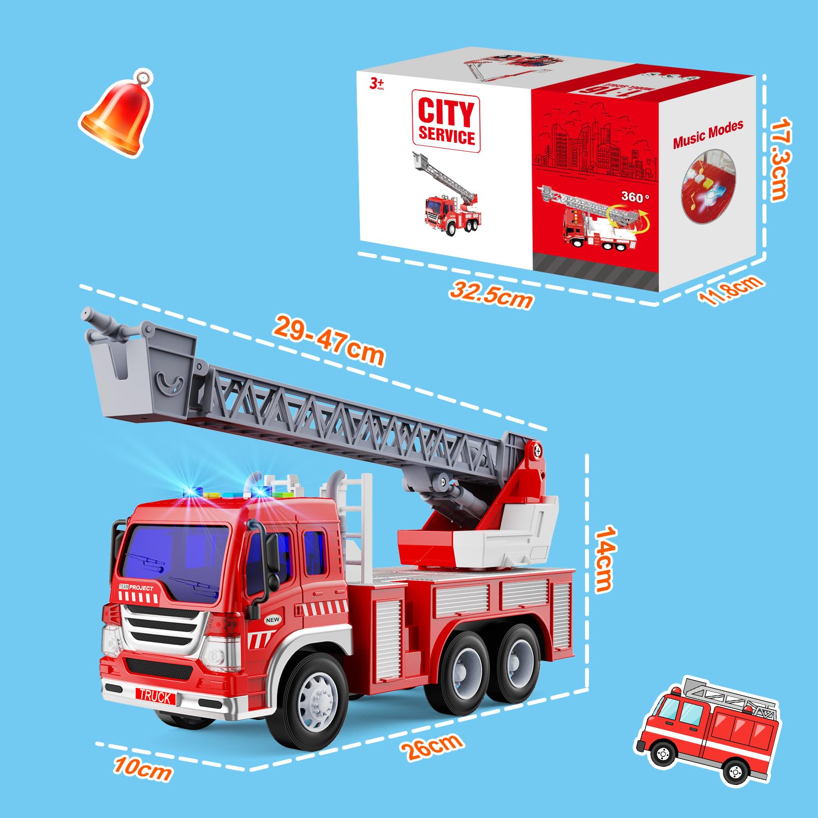 GizmoVine Feuerwehrauto Groß, Feuerwehr Auto Spielzeug mit Drehleiter, Sound und Licht, Große Spielzeugauto, Fire Truck Fahrzeuge, Geschenke für Jungen, Kinder Löschfahrzeug ab 3 4 5 6 7 8 Jahre 2