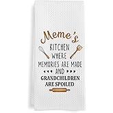 GWFSJYU Meme Gifts Kitchen Towels, Gifts for Meme Dish Tea Towels for Meme's Kitchen, Mothers Day Birthday Grandma Gift Decorative Hand Towel from Grandchildren Grandkids, 16x24 Inch