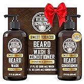 Viking Revolution Beard Wash and Beard Conditioner for Men with Argan Oil and Jojoba Oil - Beard Softener and Strengthener Beard Care Beard Shampoo and Conditioner with Beard Oil (17oz, Sweet Tobacco)