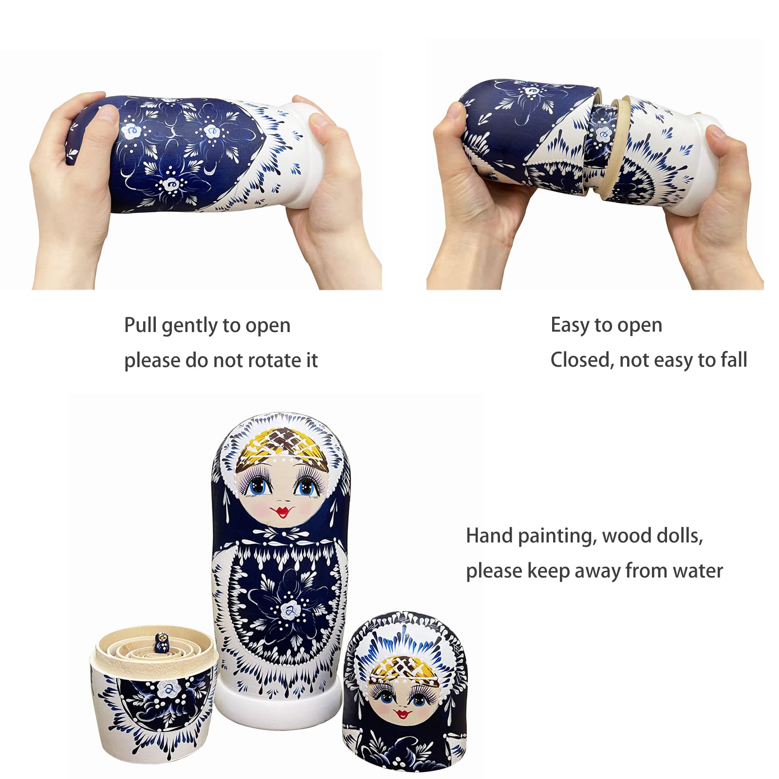 MINMEER Russian Nesting Dolls for Kids, Wooden Matryoshka Dolls 10 Piece Set, Cute Handmade Stacking Toys and Nesting Dolls for Toddlers, Russian Christmas Decorations
