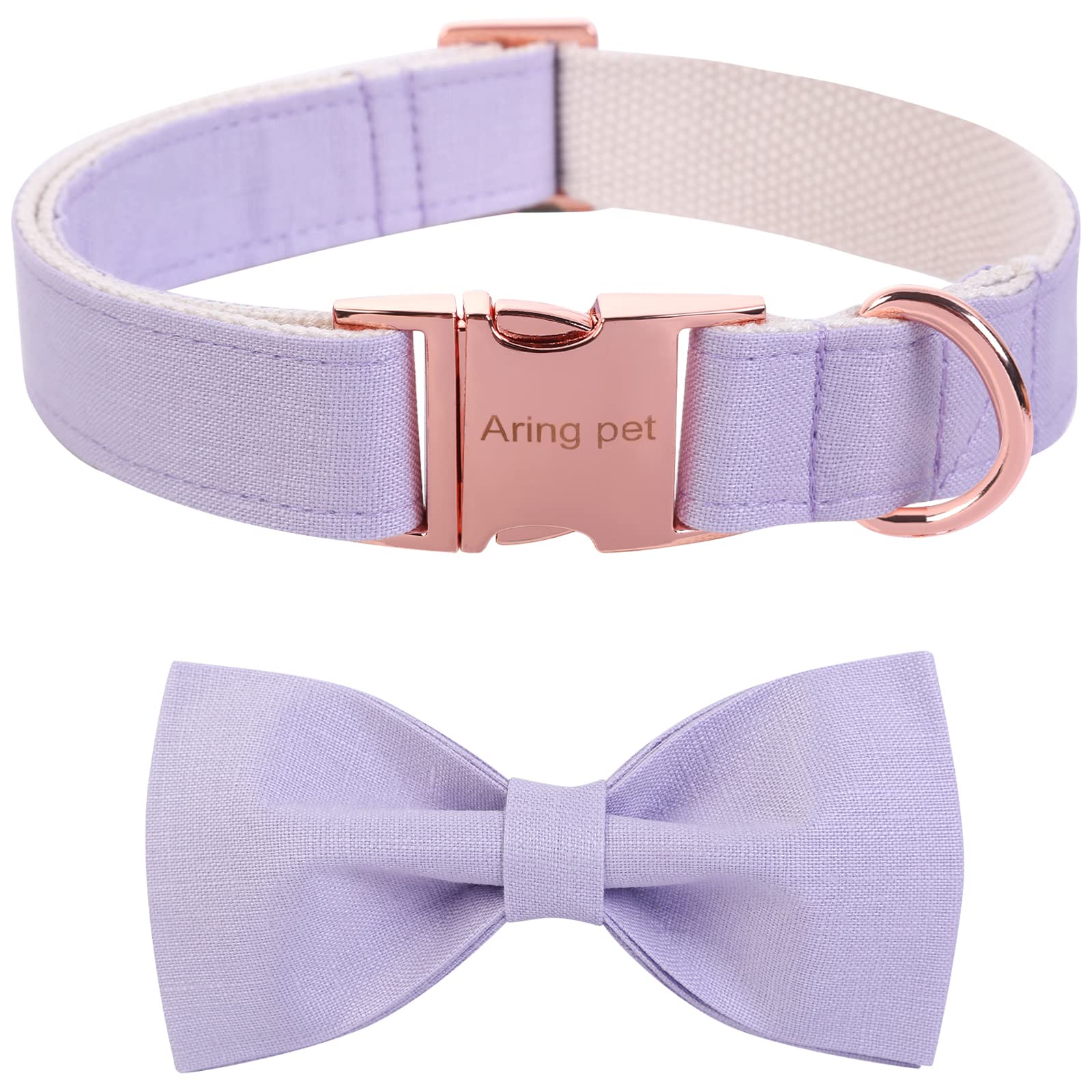 ARING PET Dog Collar, Cotton Lavender Bowtie Dog Collars, Adjustable Wedding Dog Collar Bow with Metal Buckle for Small Medium Large Boy and Girl Dogs — image 1
