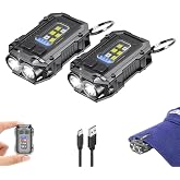 VOHIVI 2Pack Rechargeable Keychain Flashlight with Hat Clip | Magnetic Base,USB-C,750mAh Battery,8 Modes,10H,1.5oz,Key Ring,Clip On,Camping,Dog Walking,Outdoor Use,Everyday Carry