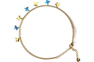 Kueroami Ankle Bracelets for Women, 18K Gold Butterfly Cuban Herringbone Tennis Anklets Sets for Women, Foot Jewelry Gift