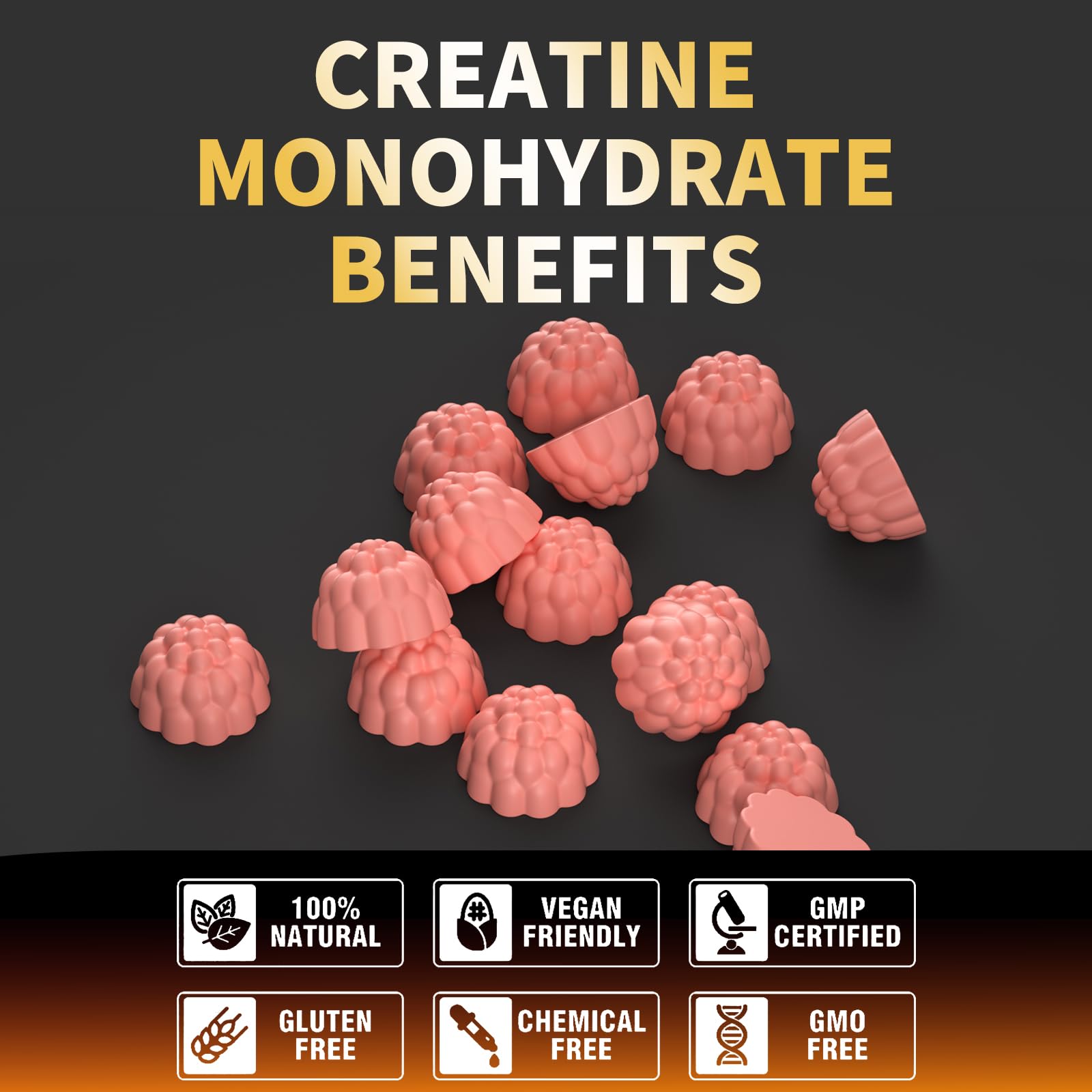 Nutravita Creatine Monohydrate Gummies for Men & Women-5g of Creatine Monohydrate per Serving - Sugar Free,Vegan, Strawberry Flavor, 120 Count