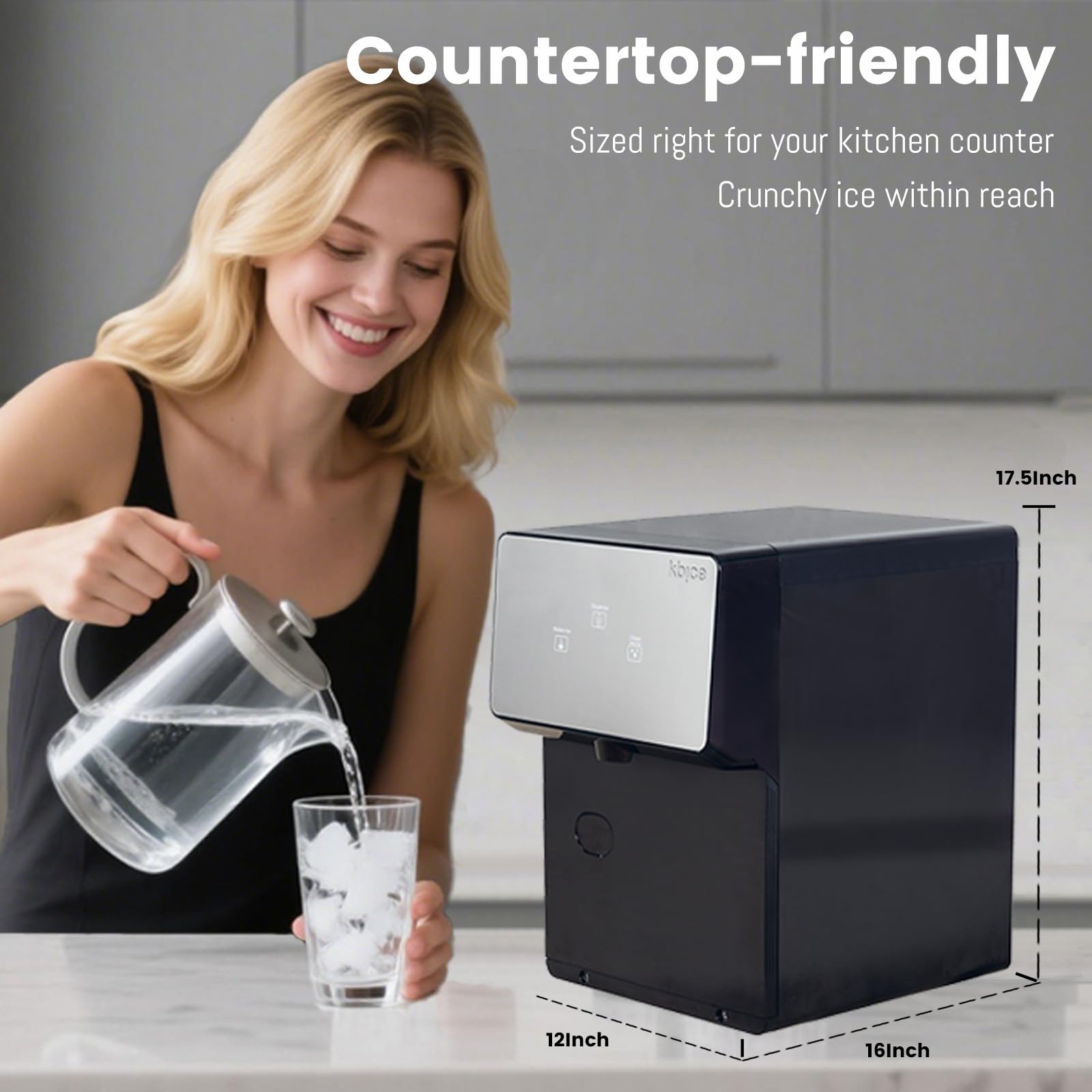 VITLIFE Countertop Nugget Ice Maker with Chewable Soft Ice, 35lbs/24Hrs High Capacity, Self-Cleaning & Automatic Dispensing, Quiet 45dB Operation for Home/Office/Bar (BPA-Free, LED Touch Panel)