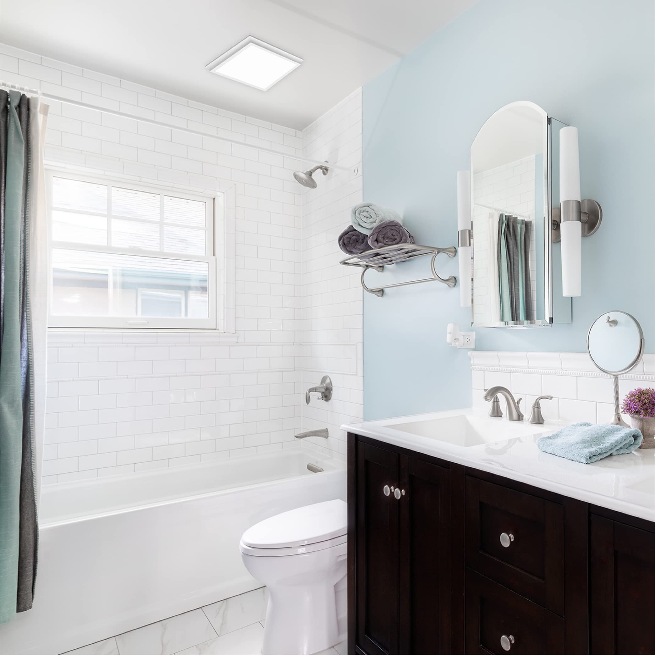 Homewerks 7141-80-G4 Bathroom Fan Integrated LED Light Ceiling Mount Exhaust Ventilation Whisper Quiet 1.1 Sones 80 CFM, White