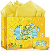 30th Birthday Gift Bag Funny Pineapple Birthday Gift Bag with Tissue Paper and Card THIRTY YEARS LATER Warpping Bags for Men Women 30th Bday Party Cartoon Ocean Pineapple Favors Party Decorations