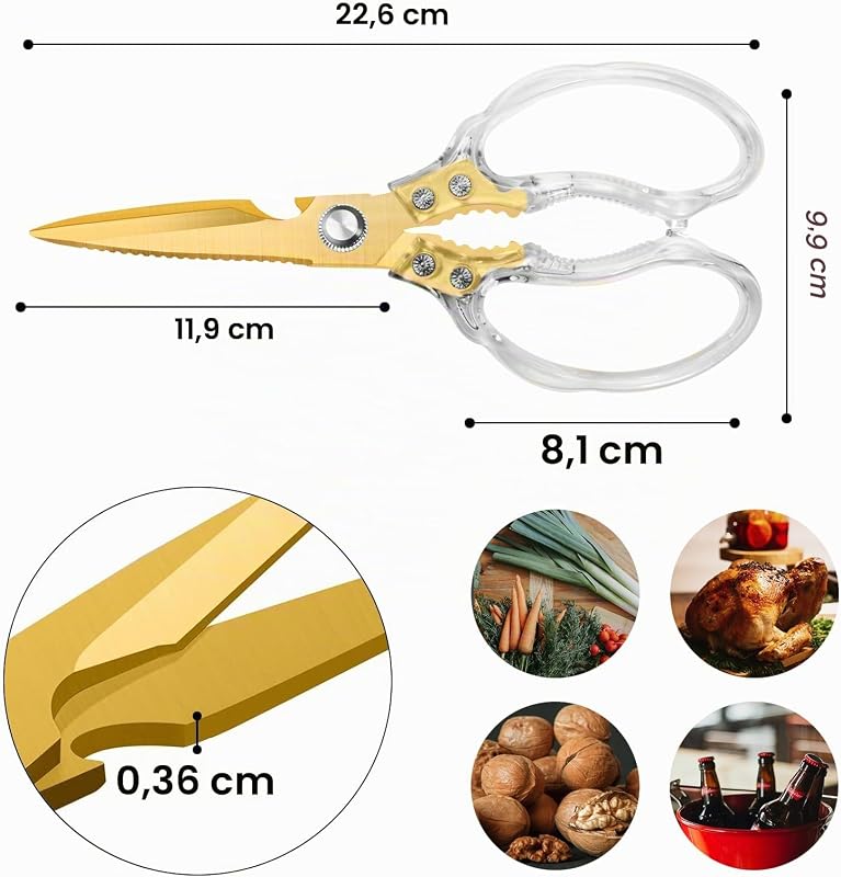 Küchenschere Edelstahl Scharf mit Transparenter Griff - Gold — Foto 4 von 8