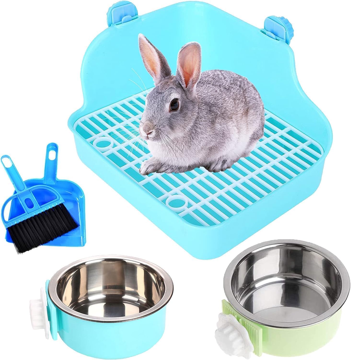 PINVNBY Rabbit Litter Box for Cage Bunny Corner Litter Bedding Box Small Animal Litter Pan Hanging Pet Bowls Cage Potty Trainer Pet Toilet for Rabbit Bunny Guinea Pigs Chinchilla Small Animals(Blue)