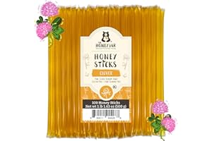 The Honey Jar Plain Honey Sticks - Pure Honey Straws For Tea, Coffee, or a Healthy Treat - One Teaspoon of Flavored Honey Per Stick - Made In The USA with Real Honey - (100 Count)