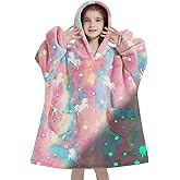 Fiosnow Glow in the Dark Unicorn Blanket Hoodies for Kids 6-13YR Oversize Wearable Blanket Hoodies for Boys Girls Teens