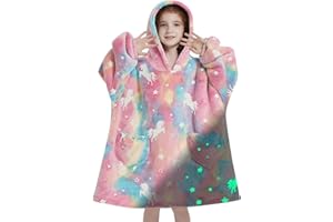 Fiosnow Glow in the Dark Unicorn Blanket Hoodies for Kids 6-13YR Oversize Wearable Blanket Hoodies for Boys Girls Teens