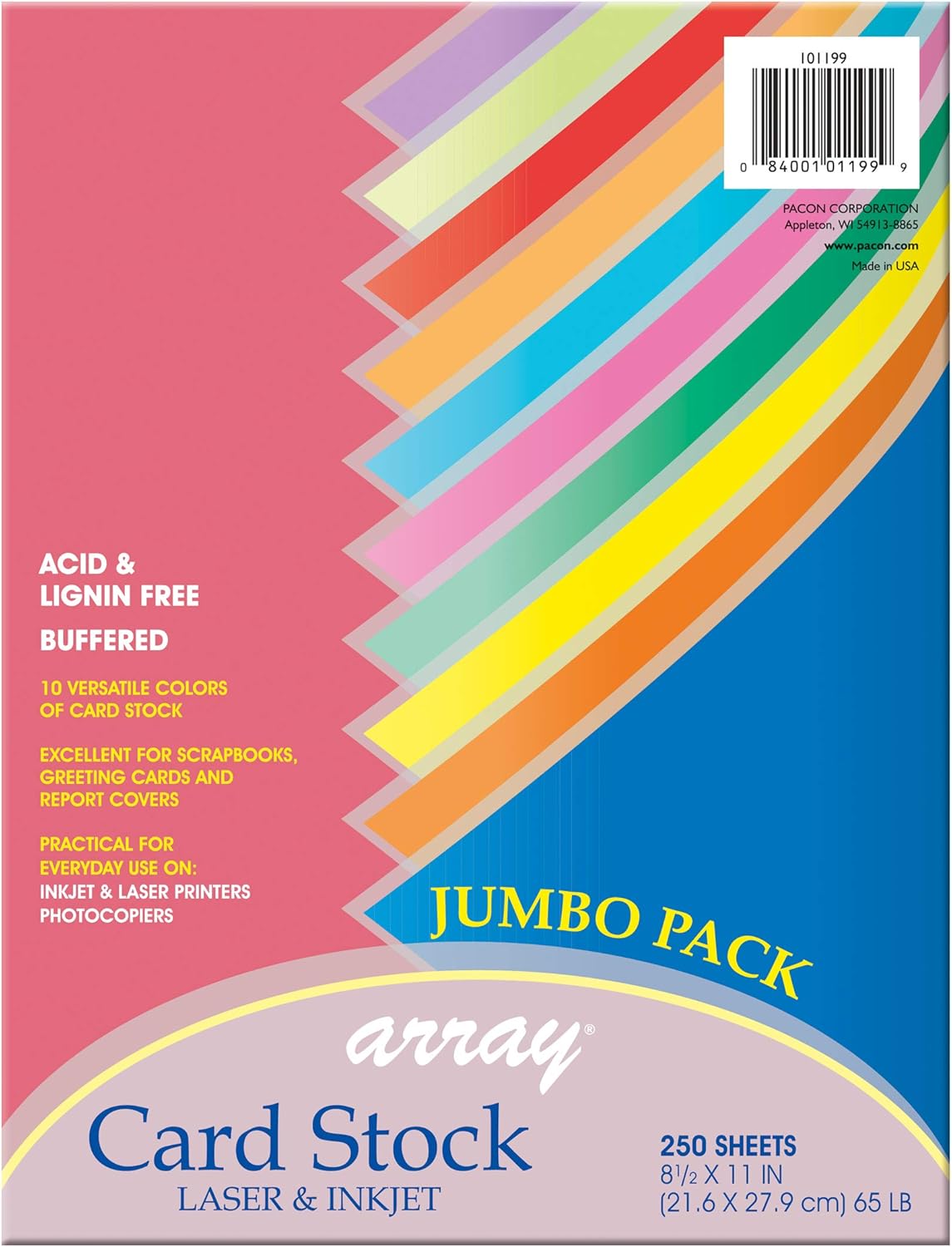 Pacon Card Stock, Colorful Jumbo Assortment, 10 Colors, 8-1/2" x 11", 250 Sheets : Cardstock Papers : Office Products