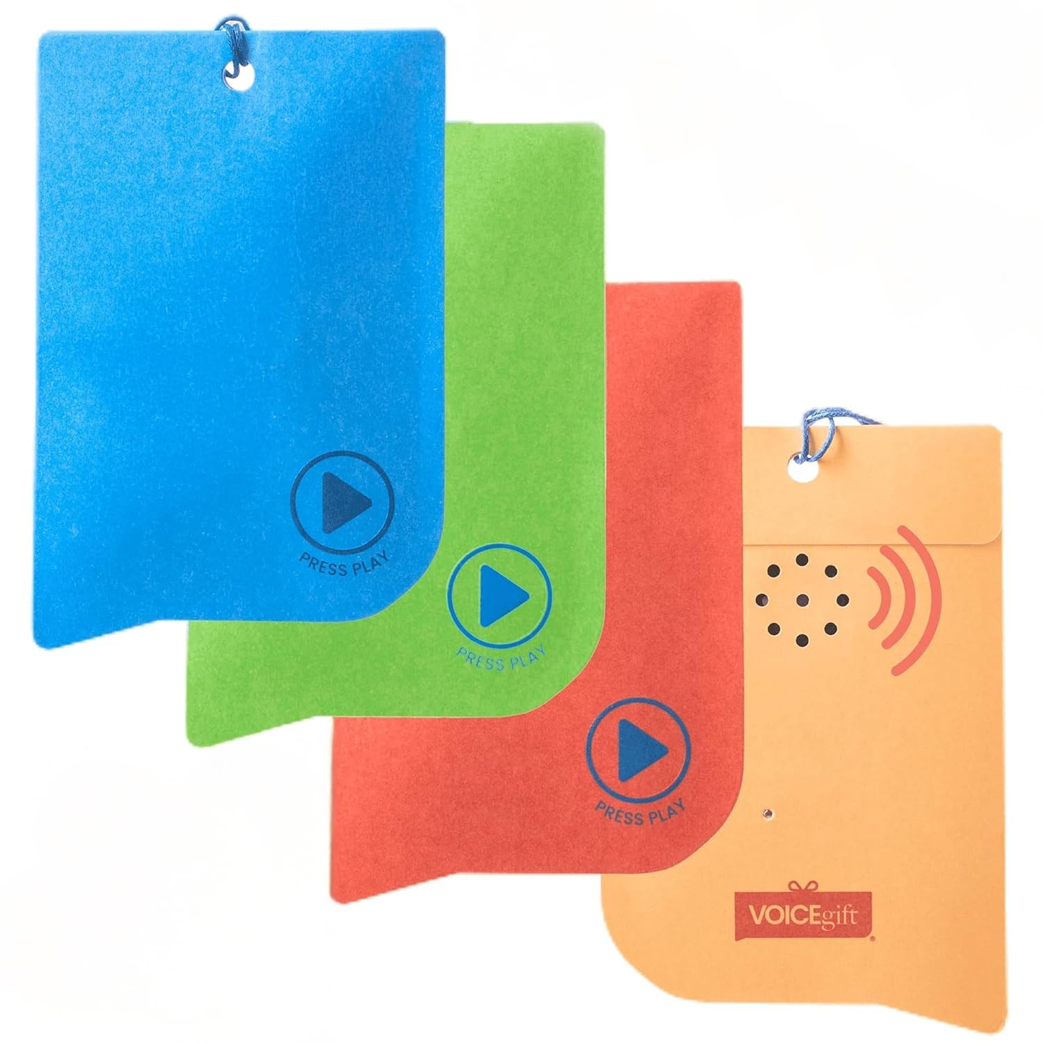 VoiceGift 60 Seconds Audio Recording GiftTag with String (Multicolor - Recordable Tag with String | 4 Pack)