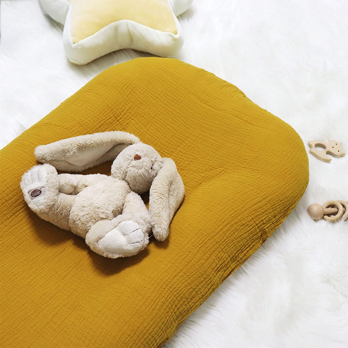 Muslin Baby Lounger Cover, Baby Padded Lounger Cover, Infant Floor Seat Cover, Organic Cotton Removable Slipcover Fits Newborn Lounger for Boys and Girls, Brown and Ginger