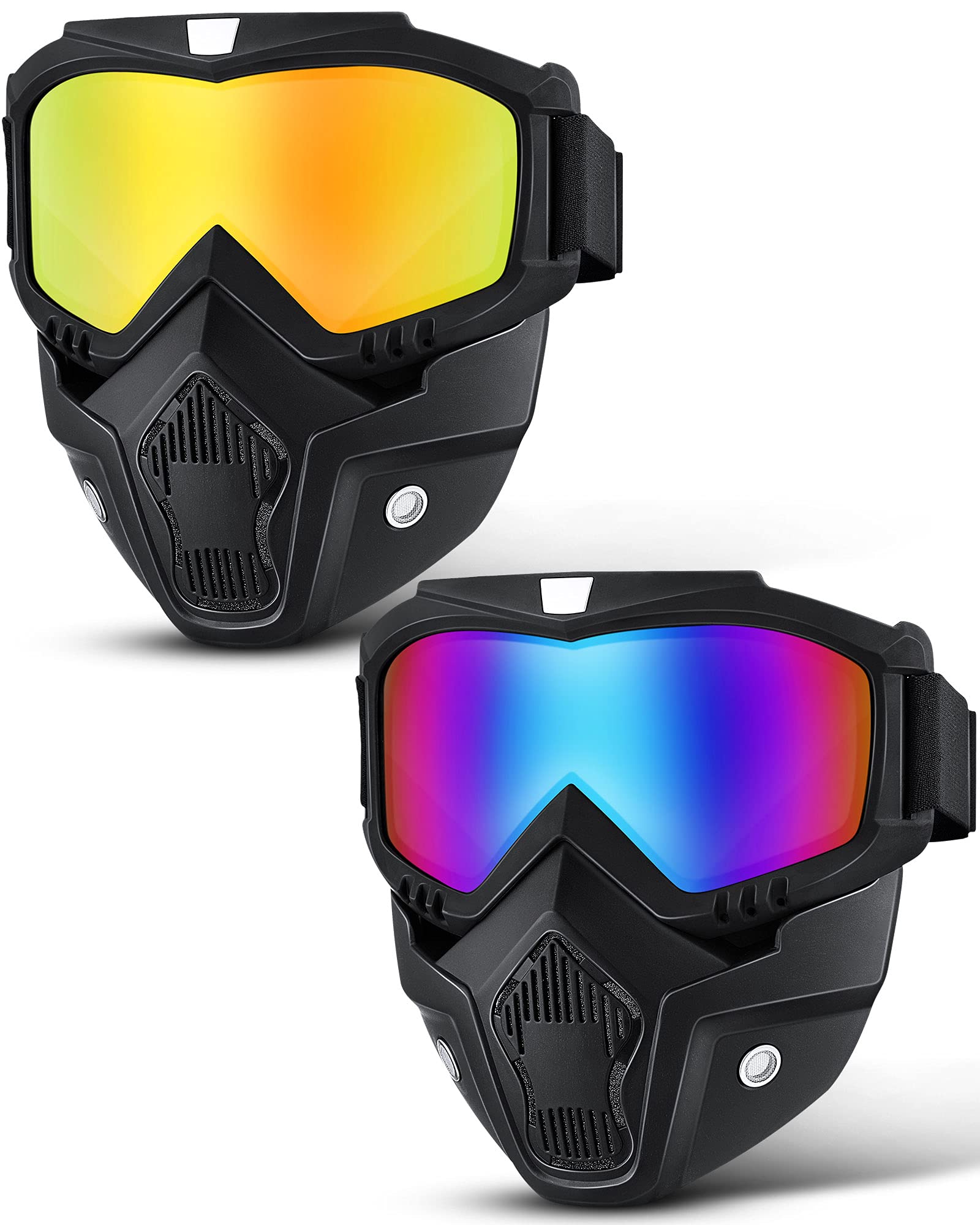 Photo 1 of Frienda 2 Pieces Motorcycle Goggles Helmet Riding Goggles Glasses With Face Cover(Colorful, Gold)
