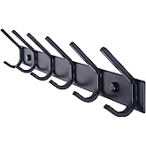 WEBI Coat Rack Wall Mounted,17-1/8 Inch Hooks for Hanging Coats,Heavy Duty Metal Hook Rail with 6 Double Dual Hooks Hanger Wall Mount for Purse Clothes Jacket Backpack Entryway,Black