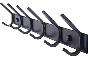 WEBI Coat Rack Wall Mounted,17-1/8 Inch Hooks for Hanging Coats,Heavy Duty Metal Hook Rail with 6 Double Dual Hooks Hanger Wall Mount for Purse Clothes Jacket Backpack Entryway,Black