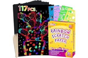 pigipigi Rainbow Scratch Paper Art: 117 Pcs Magic Scratch Off Craft Kit for Kids Color Drawing Note Pad Supply for Children Girls Boys DIY Party Favor Game Activity Birthday Christmas Toy Gift Set