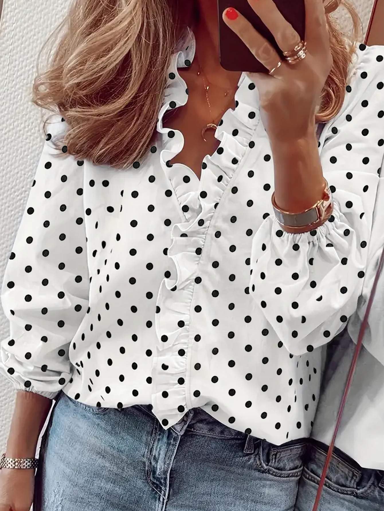 Am Direct Womens Tops Dressy Casual Spring Boho Floral V Neck Long Sleeve Half Button Down Shirt Work Business Blouses White