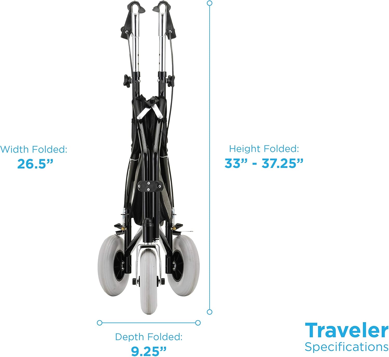 NOVA Traveler 3 Wheel Rollator Walker, All Terrain 8” Wheels, Includes Bag, Basket and Tray, Black: Health & Personal Care