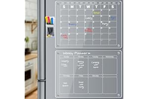 ZMCINER Acrylic Fridge Calendar Clear Magnetic Monthly and Weekly Calendar for Fridge Transparent Dry Erase Board for Refrigerator Include 6 Colors Dry Erase Markers (16x12 Inch)
