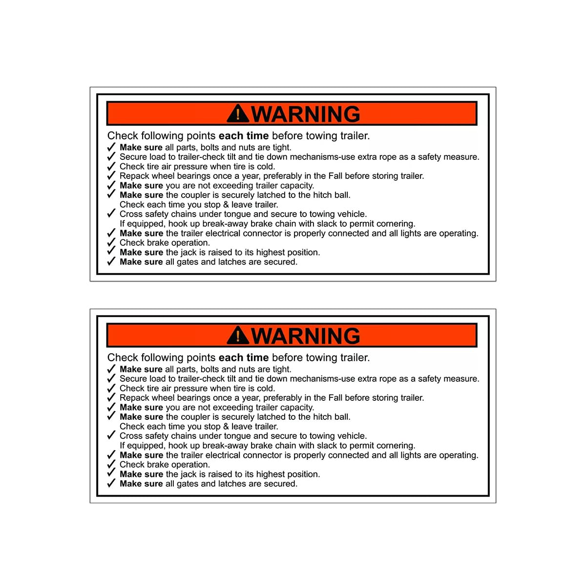 Photo 1 of 2Pack Trailer Towing Checklist Warning Decal Self Adhesive Safety Sign Sticker for ?Car Truck Window Bumper