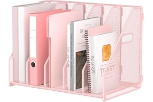 MINDEPOT Desk File Organizer Metal Desk Magazine Folder Holder with 5 Vertical Compartments Rack File Organizer for Office, H