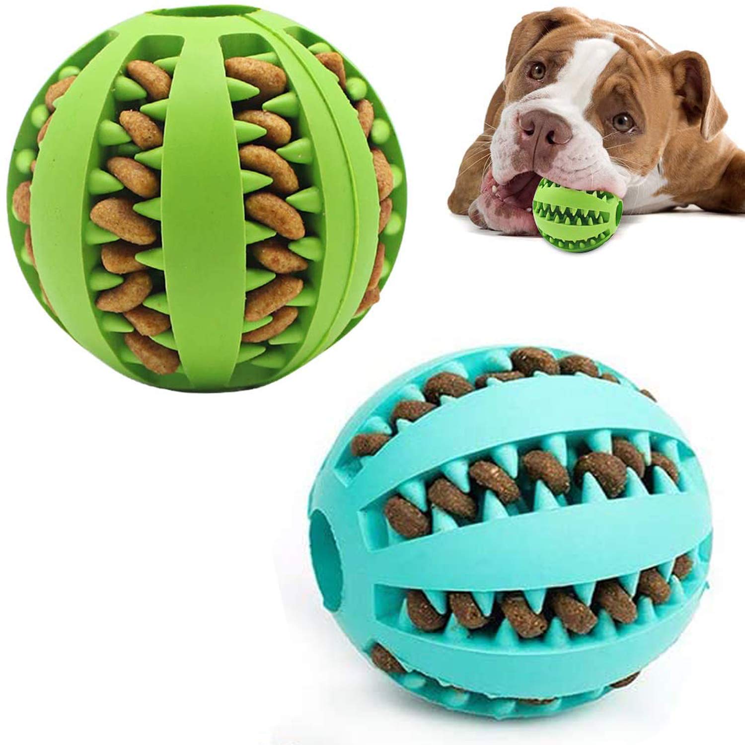 Dog Treat Ball, 2 Pack Dog Ball Toys for Pet Tooth Cleaning, Nontoxic Bite Resistant Toy Ball for Small Medium Large Dogs Teeth Cleaning Chewing Training IQ Training