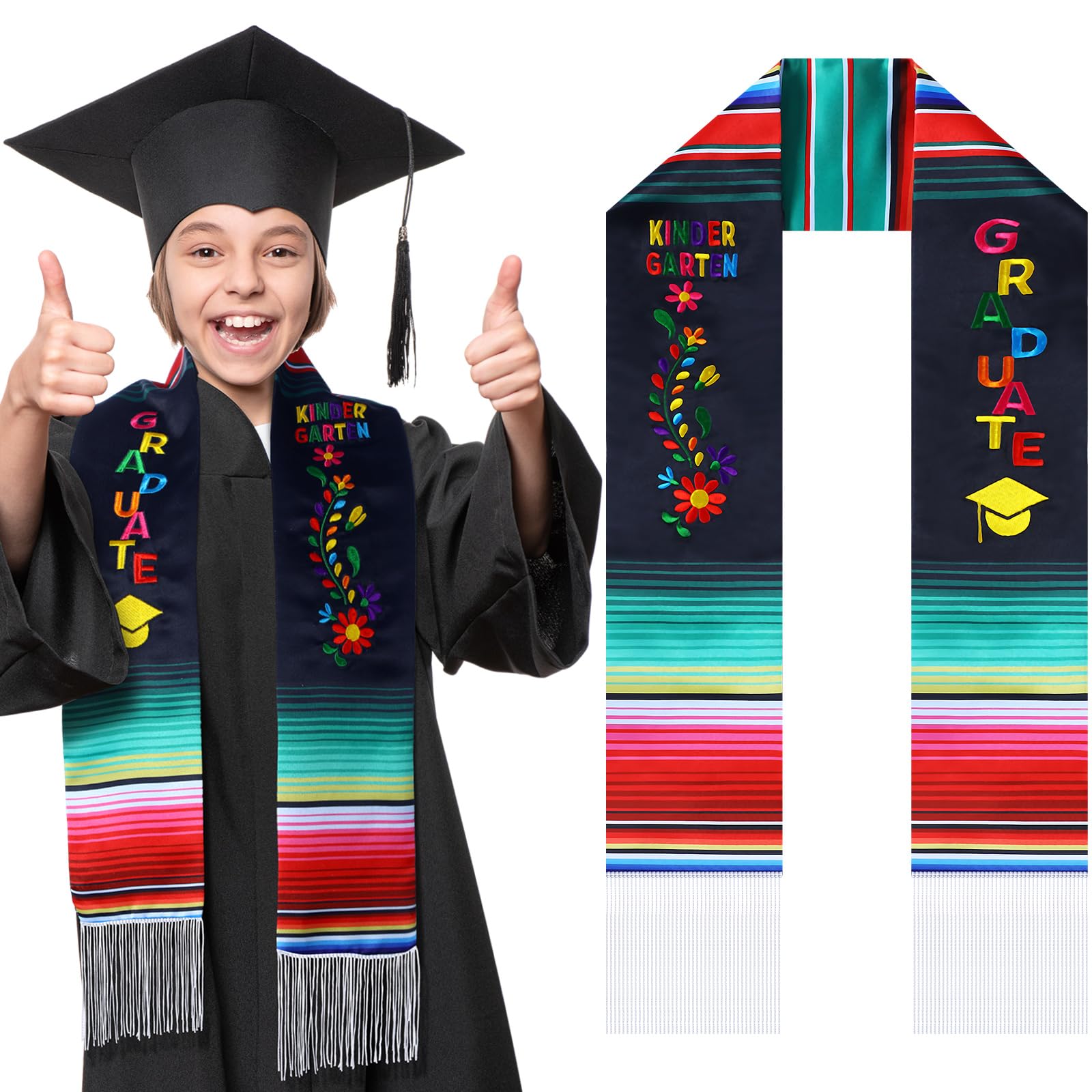 Photo 1 of Halfchet Class of 2026 Mexican Graduation Stole 72'' Hispanic Embroidery Mexico Graduation Sash Sarape for Graduation 2026(Kindergarten)
