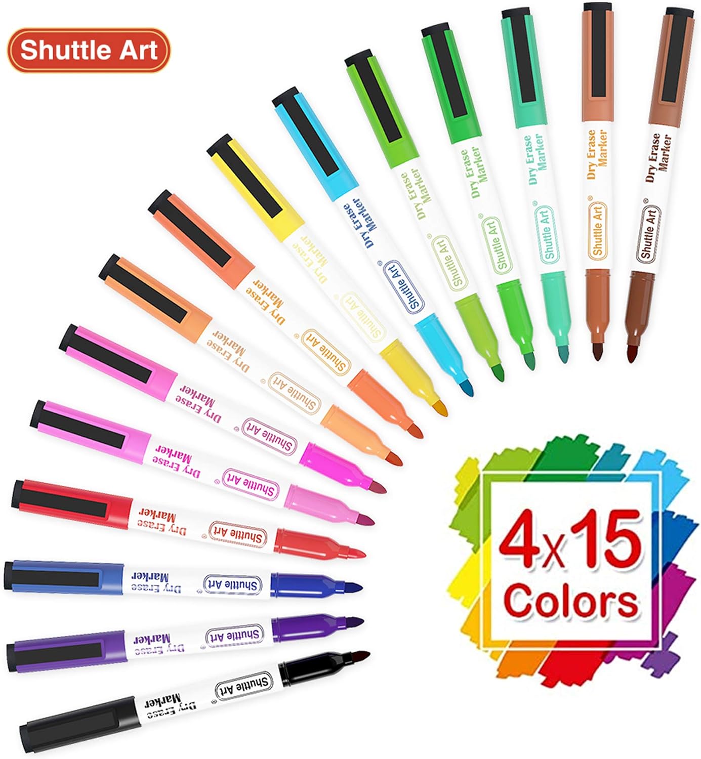 Shuttle Art Whiteboard Markers, 60 Colours Magnetic Whiteboard Pens Fine Tip and Eraser - Image 3