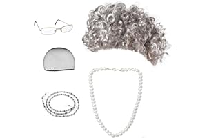 Beelittle Old Lady Costume Cosplay Grandma Granny Wig Great for Halloween Christmas Mrs. Claus