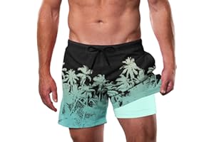 Cozople Mens Swim Trunks with Compression Liner 5.5" Inseam Quick Dry Bathing Suit Lightweight Swimming Shorts